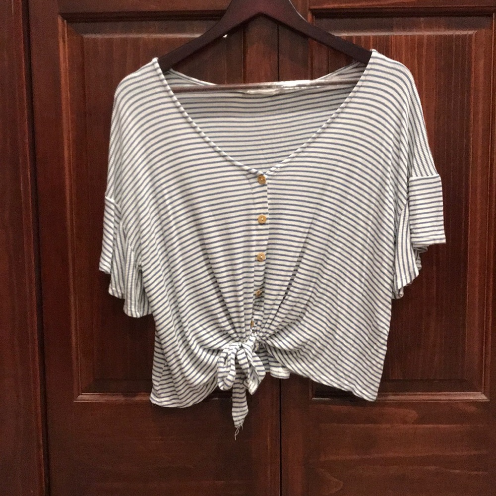 Striped Tie Front Top- Lush Brand